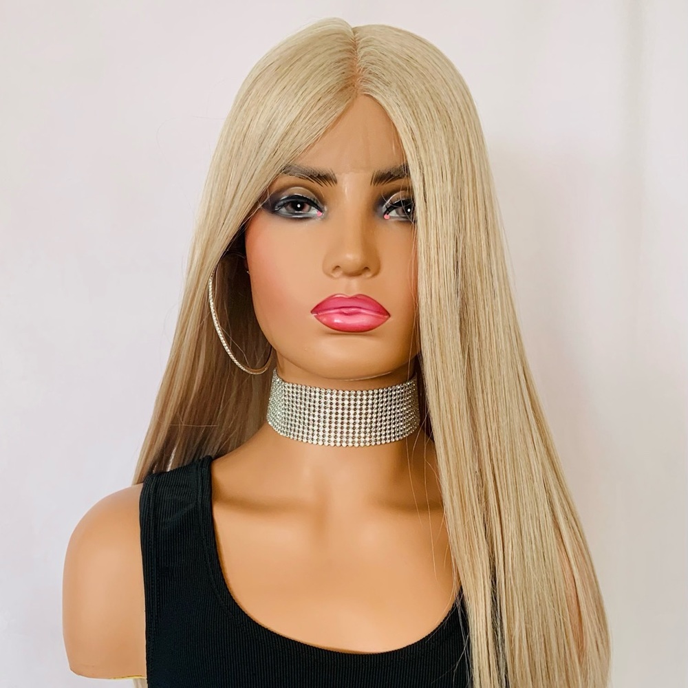 Gorgeous! Long & Straight Blonde Tan Color Premium Fiber Lace Front Wig-Unisex